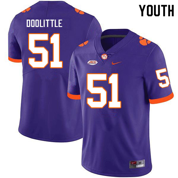 Youth #51 Colby Doolittle Clemson Tigers College Football Jerseys Sale-Purple